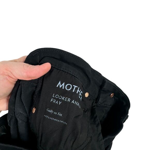 Mother Looker Ankle Fray Skinny Jeans Guilty As Sin Black Distressed Womens 23 - Picture 8 of 11